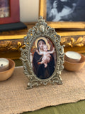 Vintage Italian Metal Frame with Virgin of the Lilies Print