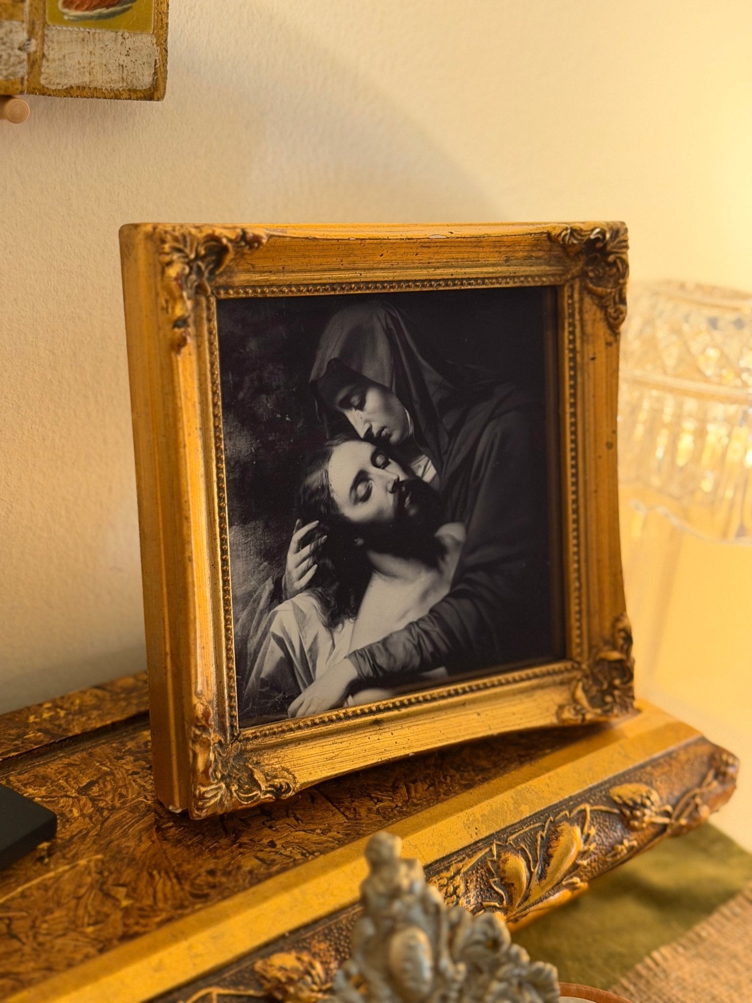 Antique Framed Sorrowful Mother by Correggio - Our Lady of Sorrows Catholic Religious Art Print - Altar and Apparel - 