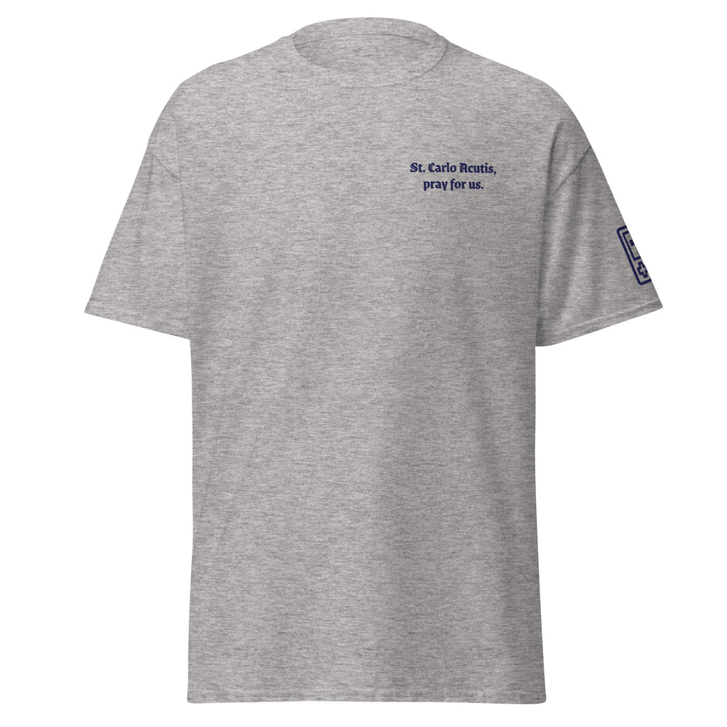 Saint Carlo Acutis Unisex Embroidered T-Shirt – Navy Blue - Altar and Apparel - T - SHIRT