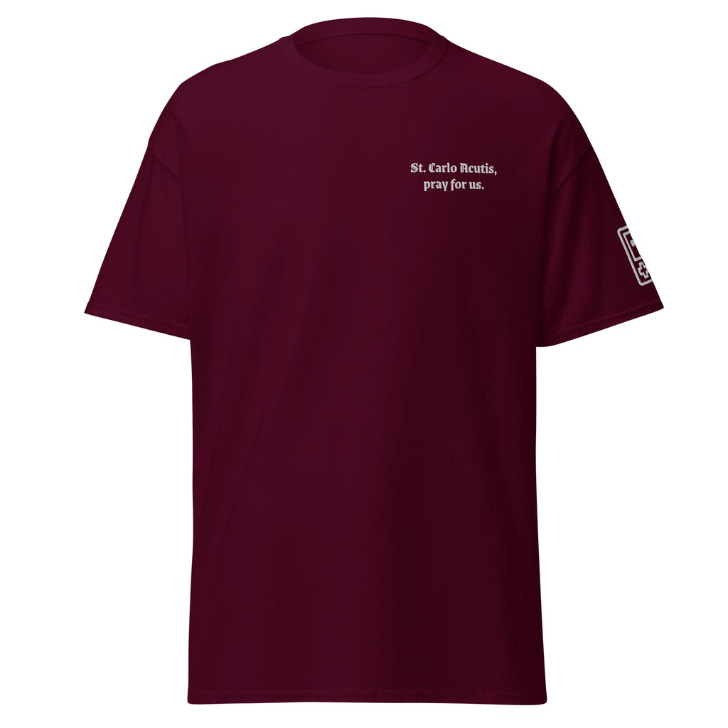 Saint Carlo Acutis Unisex Embroidered T-Shirt – White - Altar and Apparel - T - SHIRT
