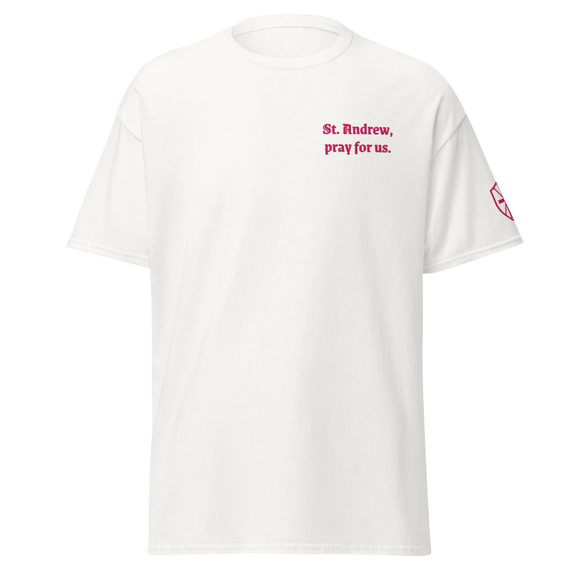 St. Andrew Unisex Embroidered T-Shirt – Pink - Altar and Apparel - T - SHIRT
