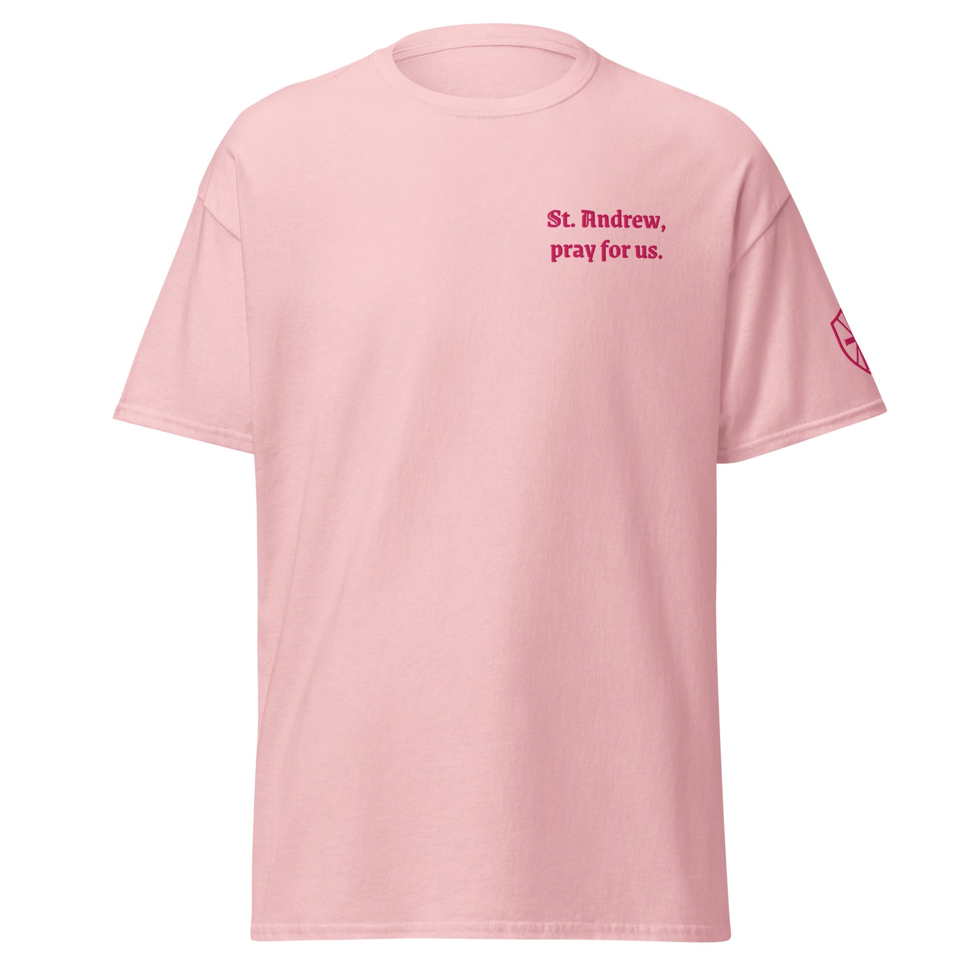 St. Andrew Unisex Embroidered T-Shirt – Pink - Altar and Apparel - T - SHIRT