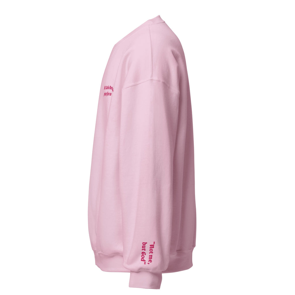 St. Carlo Acutis Unisex Embroidered Sweatshirt – Pink - Altar and Apparel - Sweatshirt