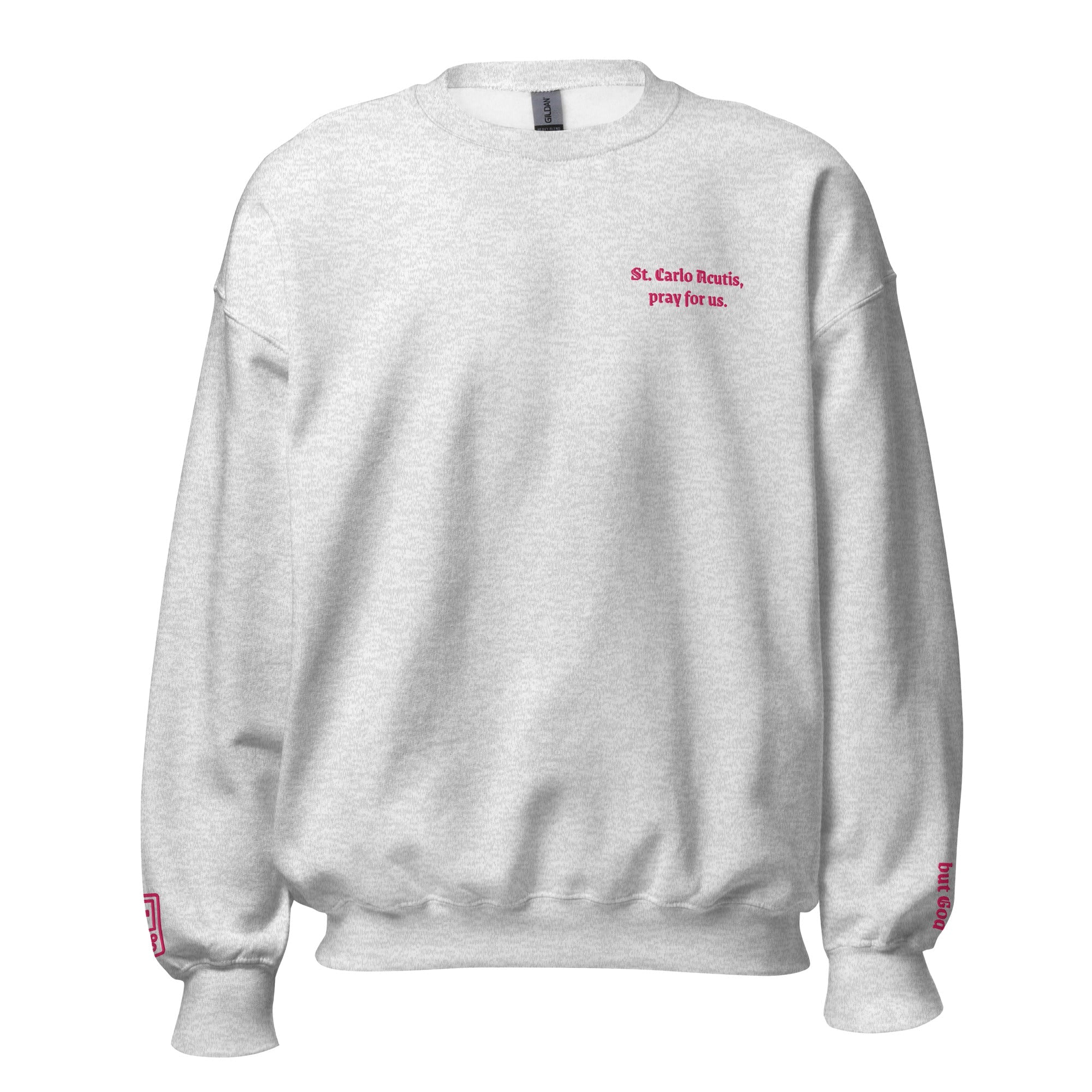 St. Carlo Acutis Unisex Embroidered Sweatshirt – Pink - Altar and Apparel - Sweatshirt