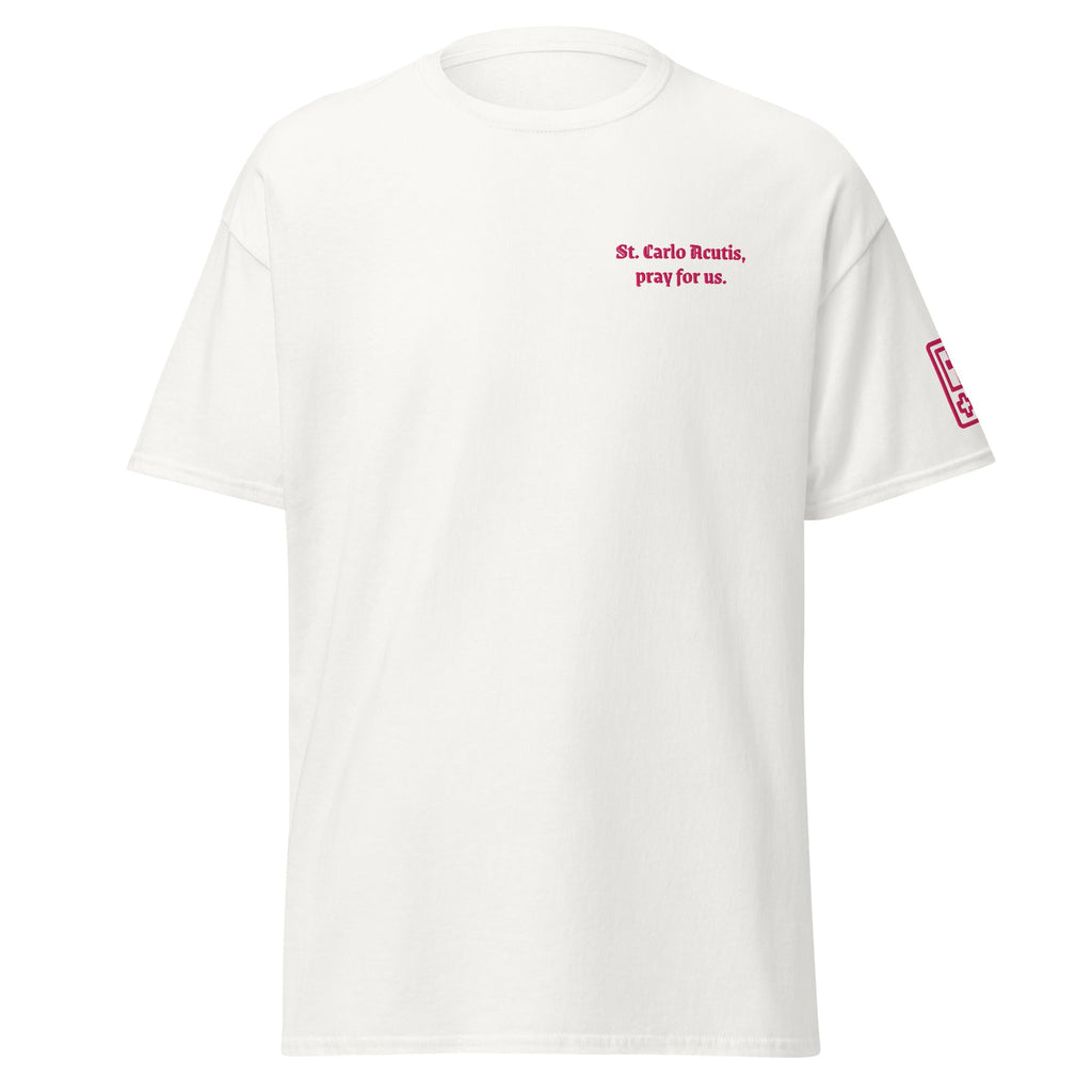 St. Carlo Acutis Unisex Embroidered T-Shirt – Pink - Altar and Apparel - T - SHIRT