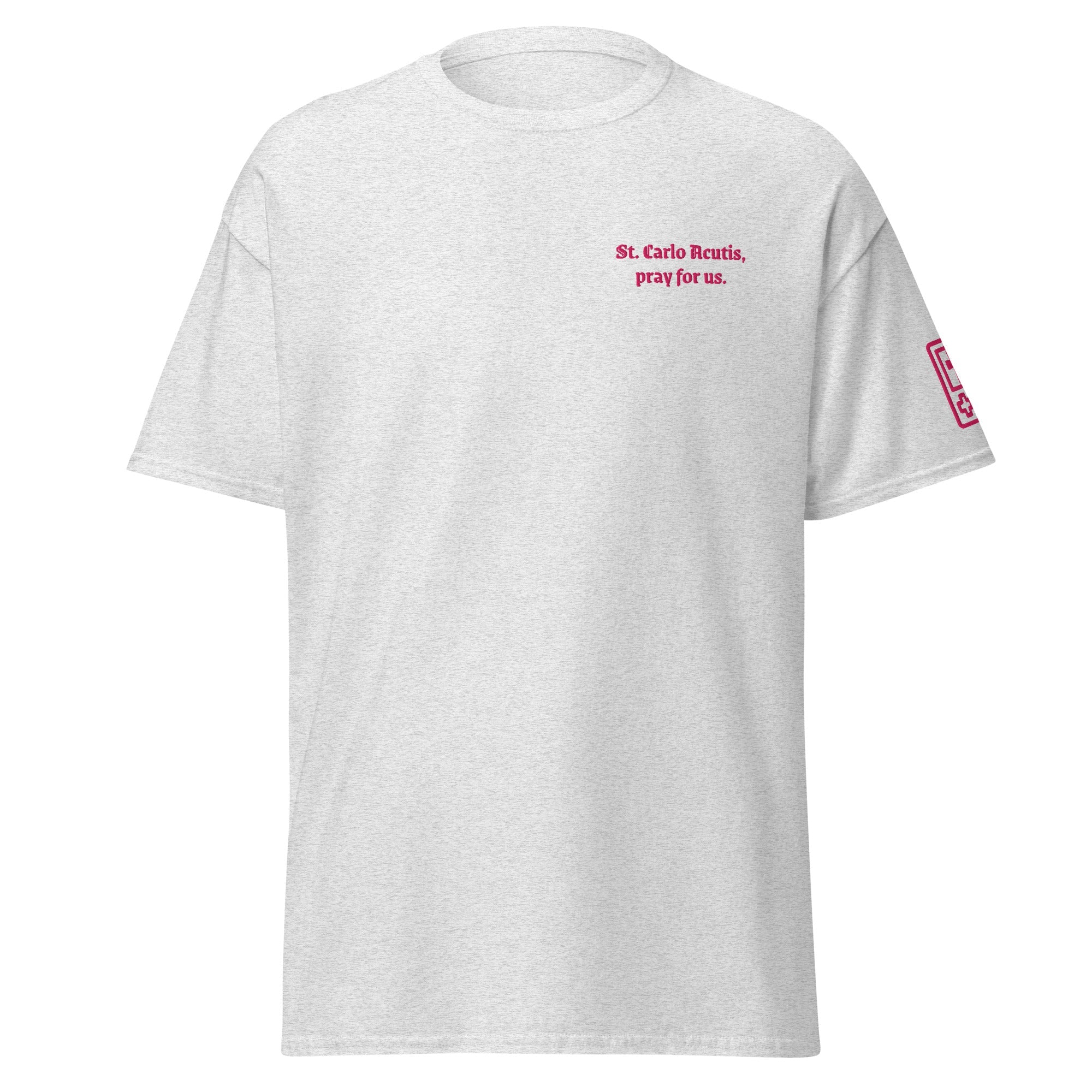 St. Carlo Acutis Unisex Embroidered T-Shirt – Pink - Altar and Apparel - T - SHIRT