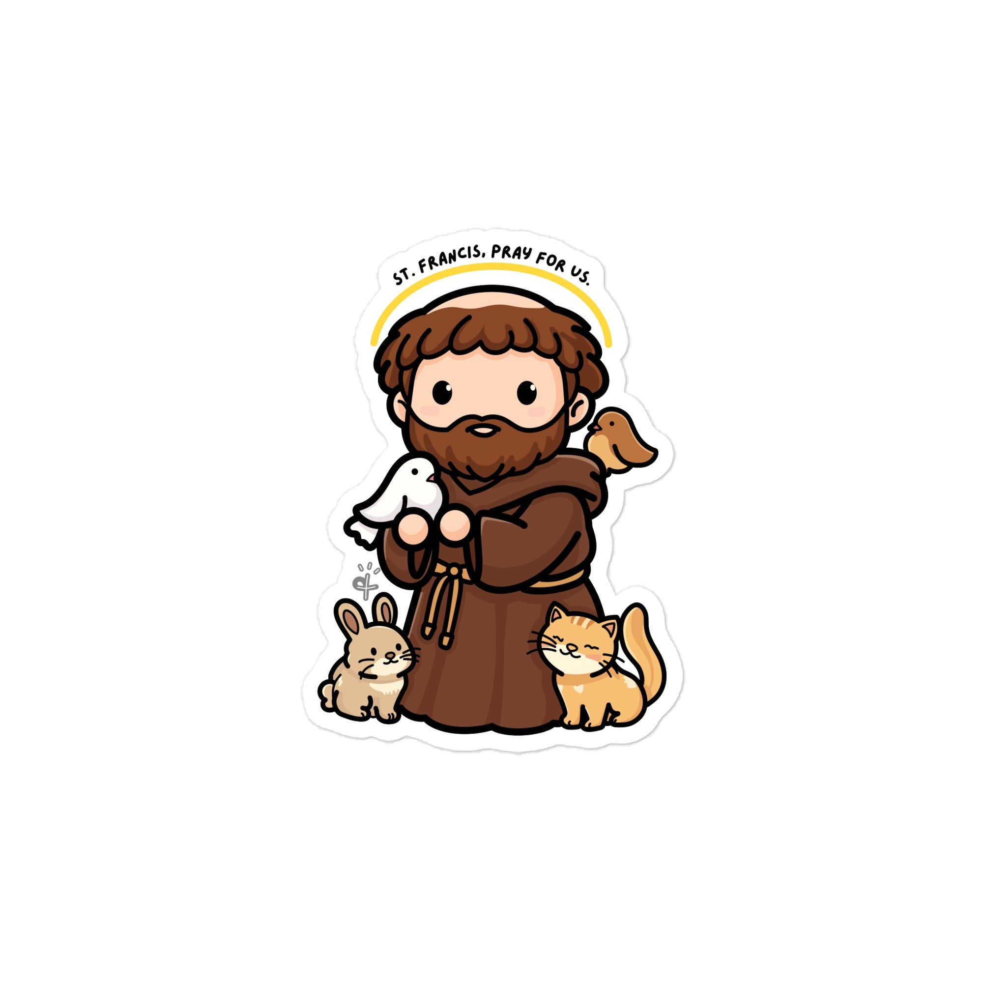 St. Francis of Assisi Vinyl Decal – Catholic Saint Kiss-Cut Sticker | Waterproof Religious Laptop, Water Bottle & Car Decal - Altar and Apparel - STICKER