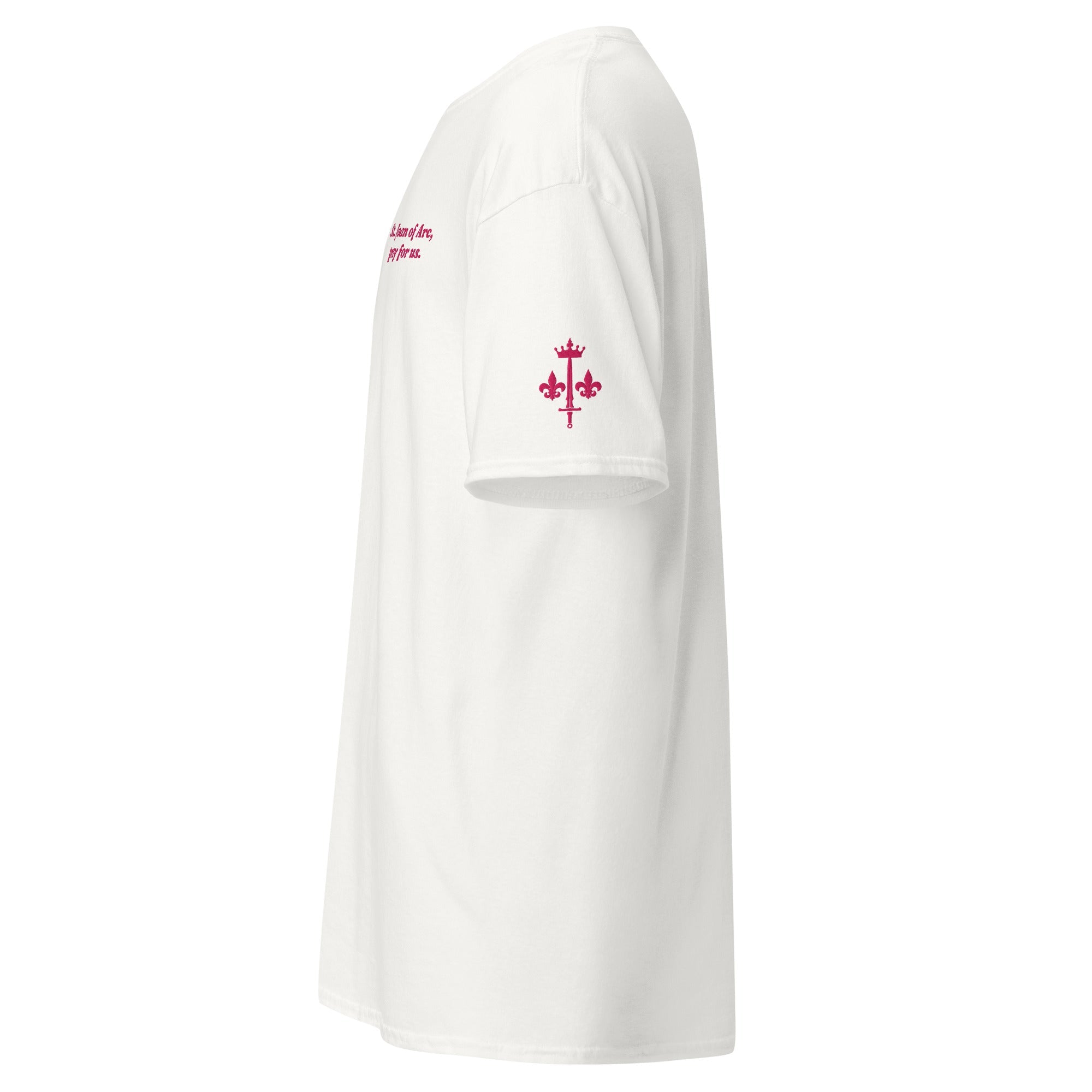 St. Joan of Arc Unisex Embroidered T-Shirt – Pink - Altar and Apparel - T - SHIRT