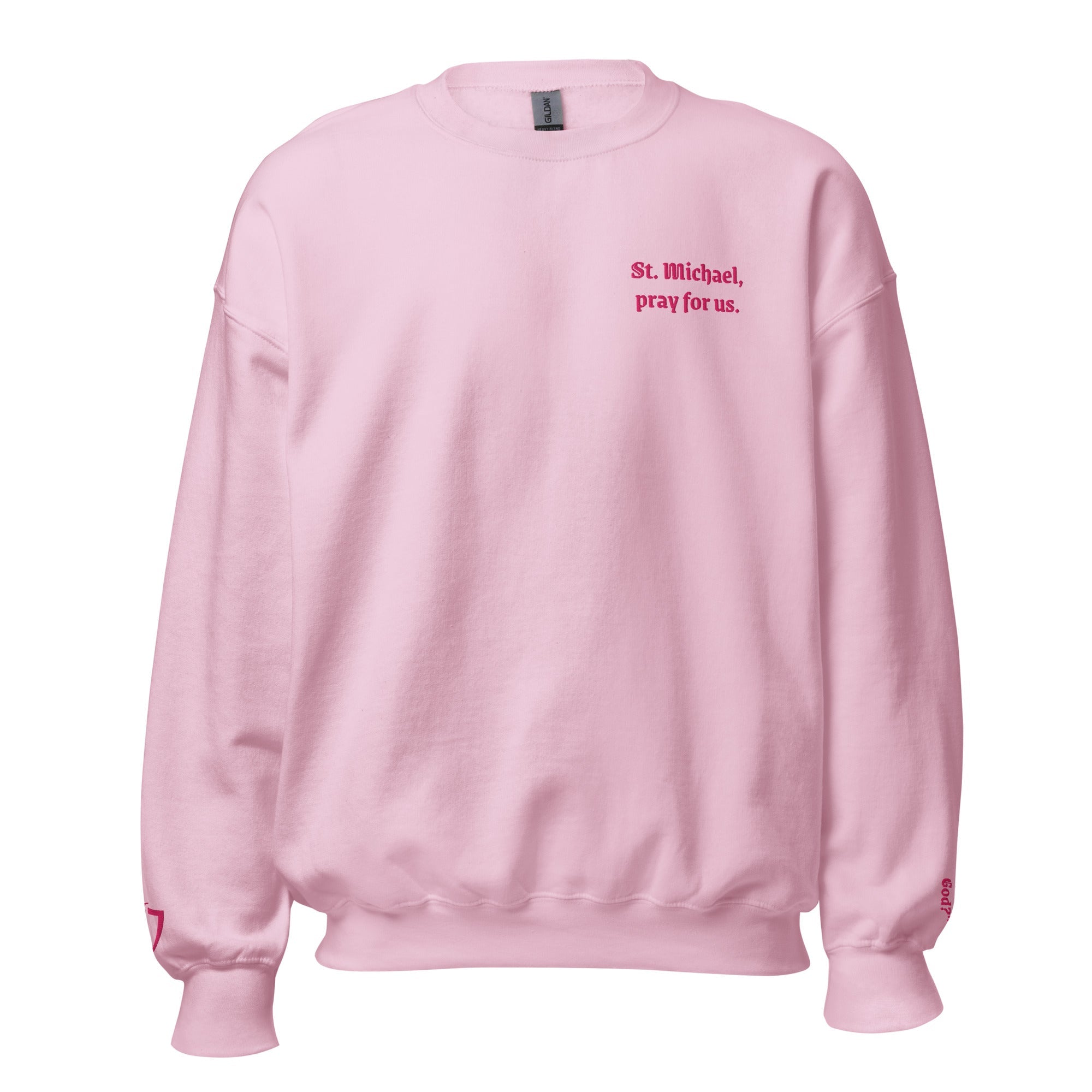 St. Michael Unisex Embroidered Sweatshirt – Pink - Altar and Apparel - Sweatshirt