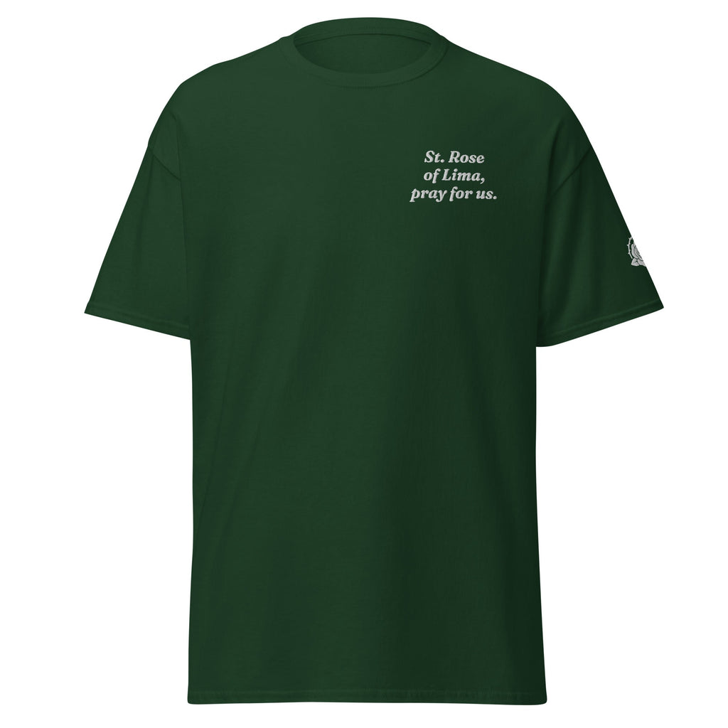St. Rose of Lima Unisex Embroidered T-Shirt – White - Altar and Apparel - T - SHIRT