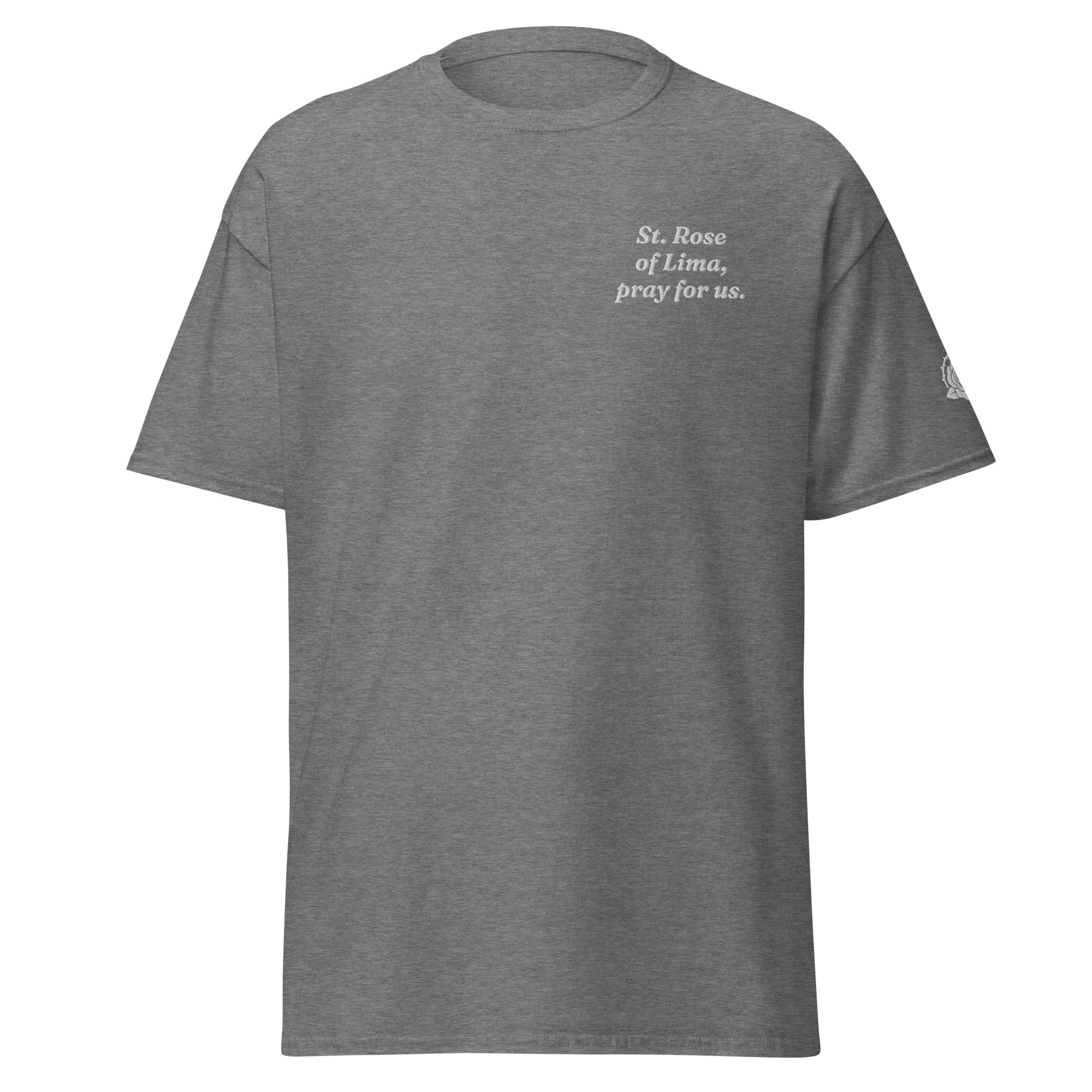 St. Rose of Lima Unisex Embroidered T-Shirt – White - Altar and Apparel - T - SHIRT
