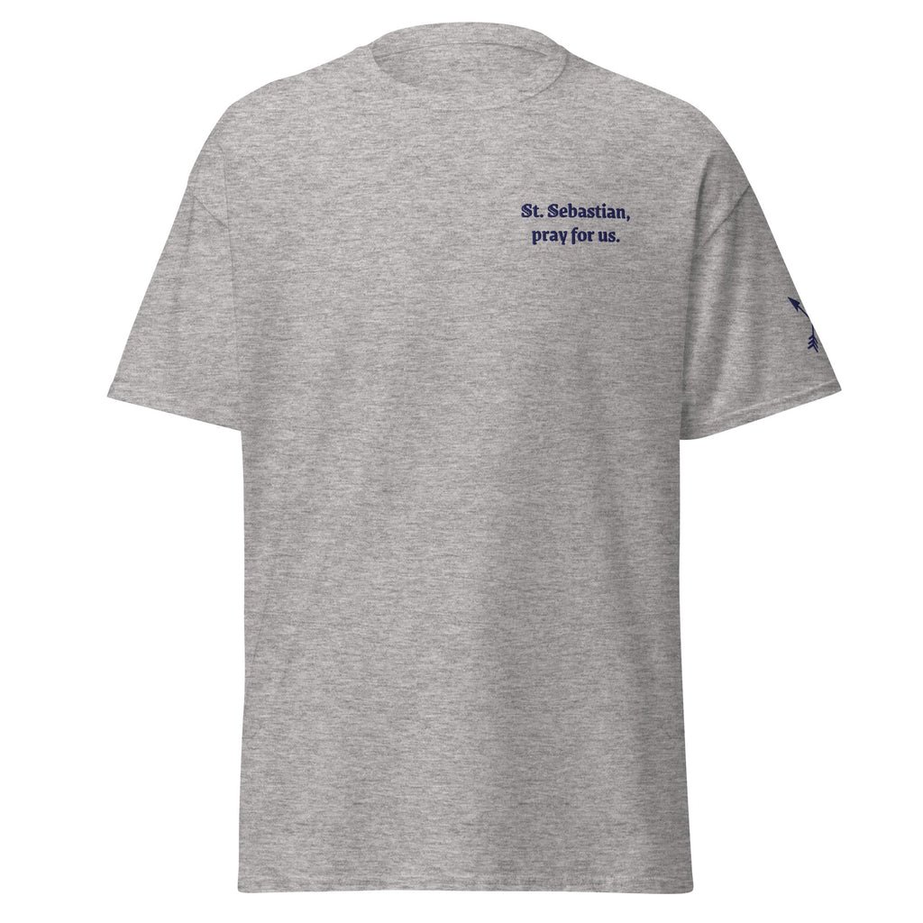 St. Sebastian Unisex Embroidered T-Shirt – Navy Blue - Altar and Apparel - T - SHIRT