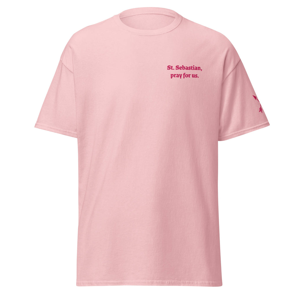St. Sebastian Unisex Embroidered T-Shirt – Pink - Altar and Apparel - T - SHIRT