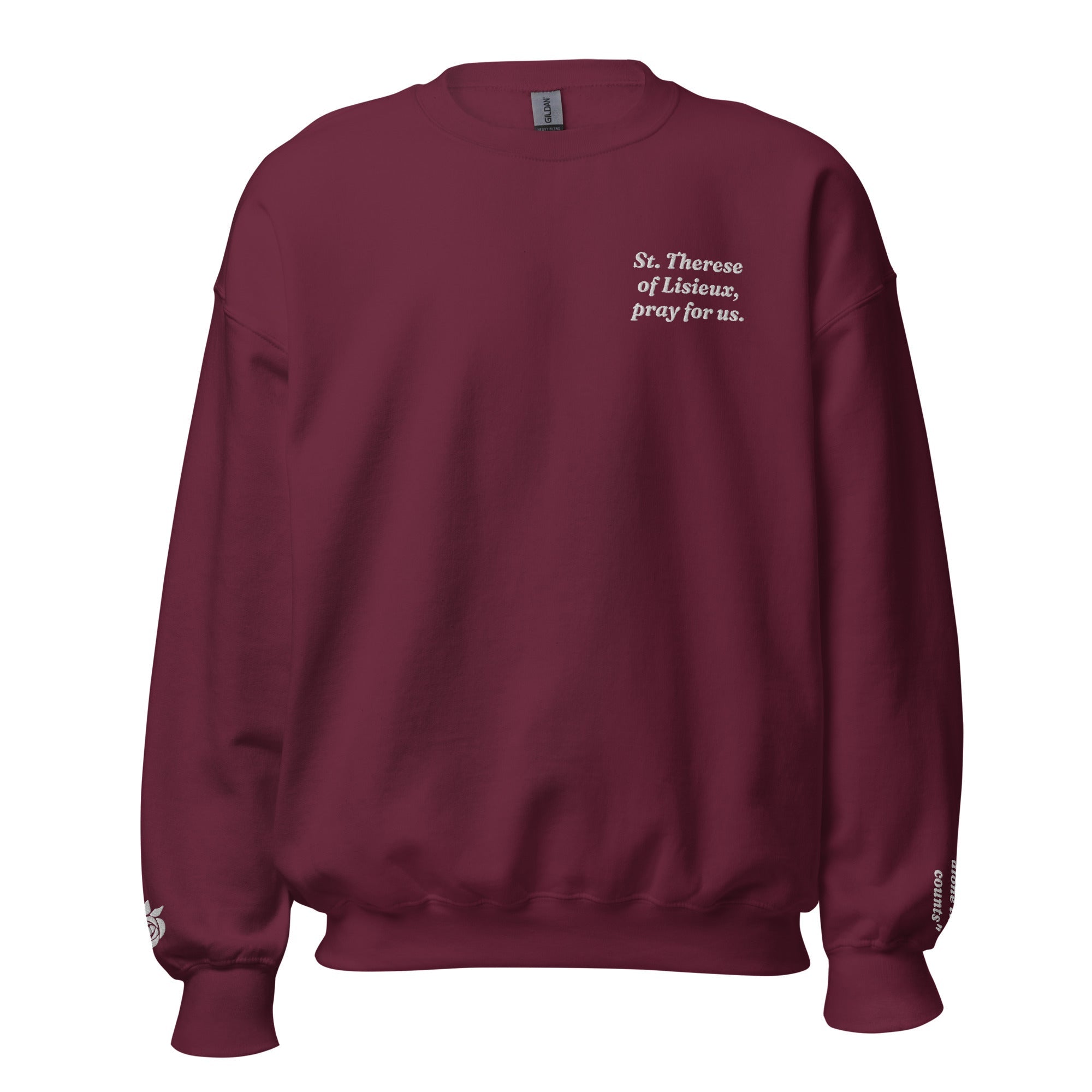 St. Therese of Lisieux Unisex Embroidered Sweatshirt – White - Altar and Apparel - Sweatshirt