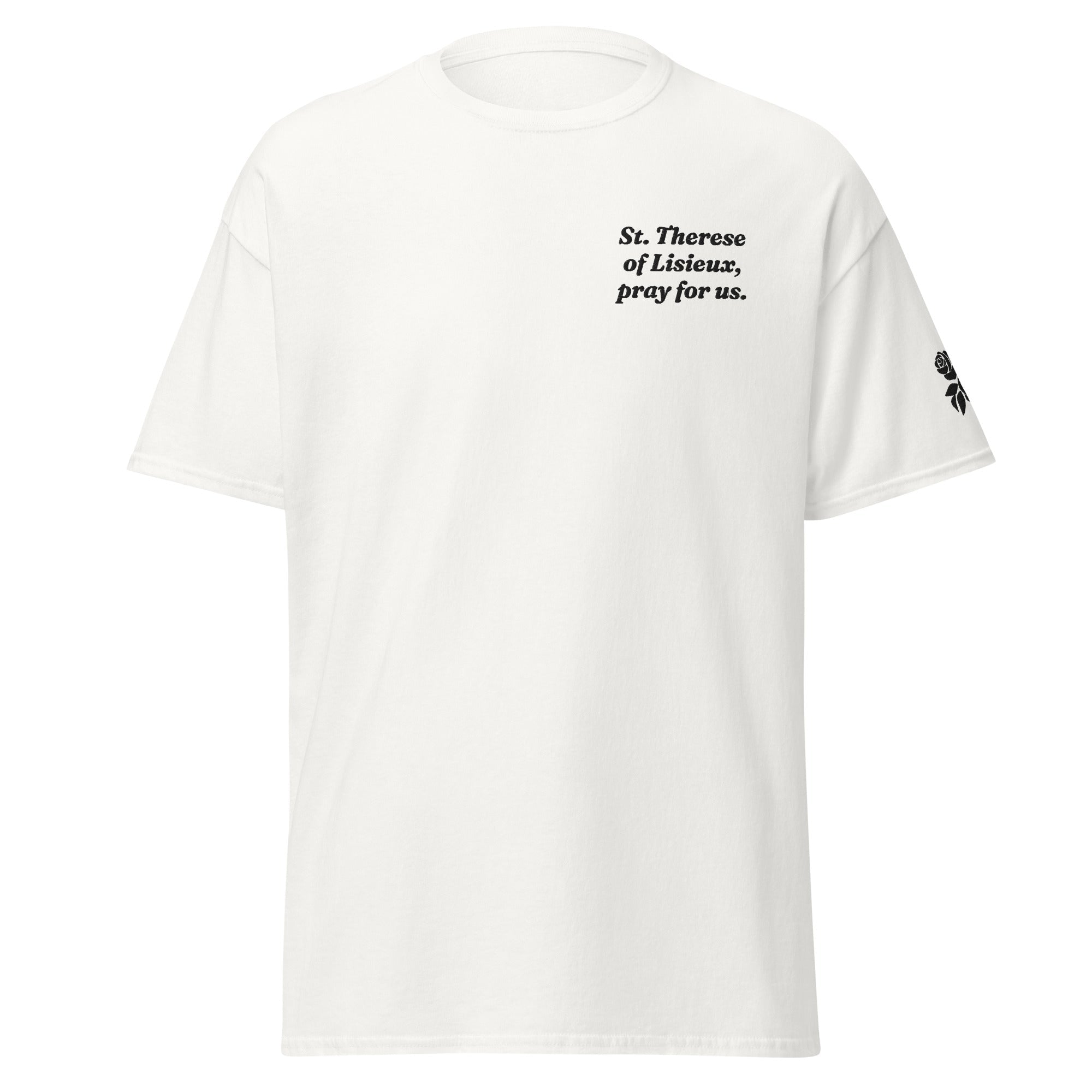 St. Therese Unisex Embroidered T-Shirt – Black - Altar and Apparel - T - SHIRT