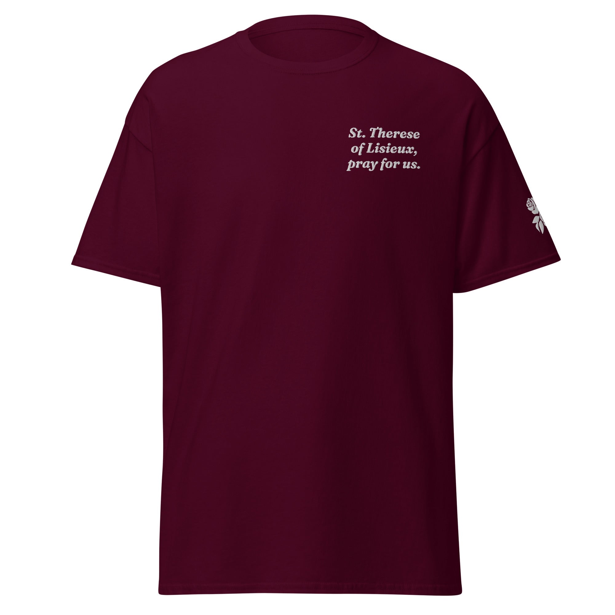 St. Therese Unisex Embroidered T-Shirt – White - Altar and Apparel - T - SHIRT