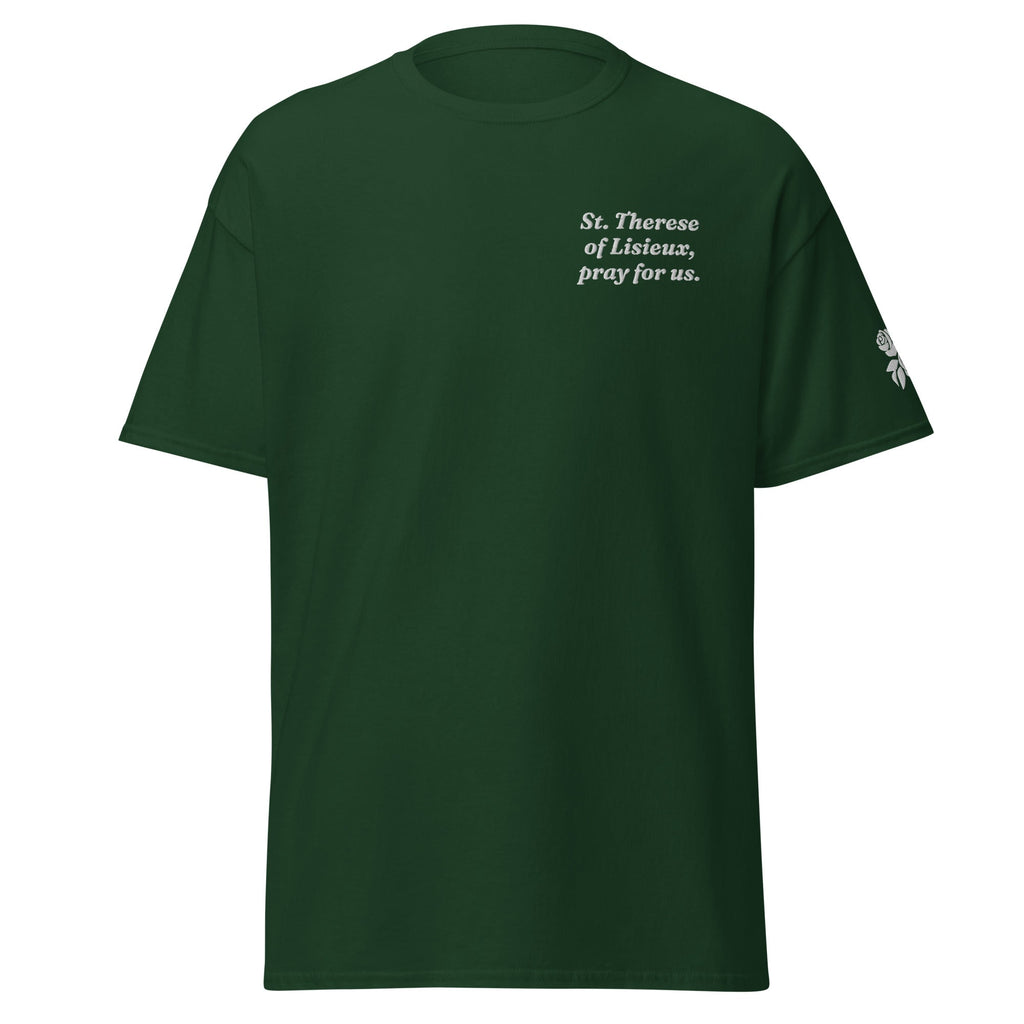 St. Therese Unisex Embroidered T-Shirt – White - Altar and Apparel - T - SHIRT
