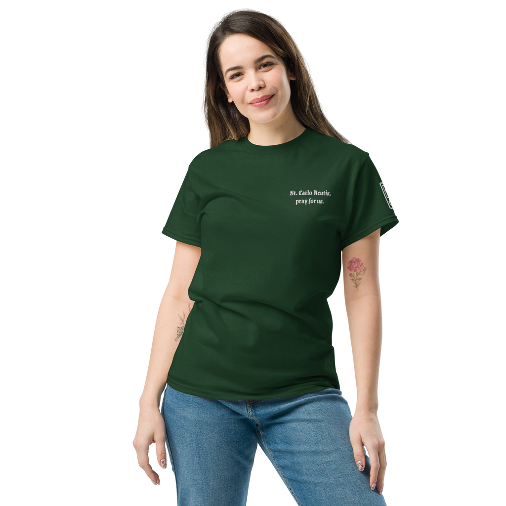 St. Carlo Acutis Unisex Embroidered T-Shirt – White